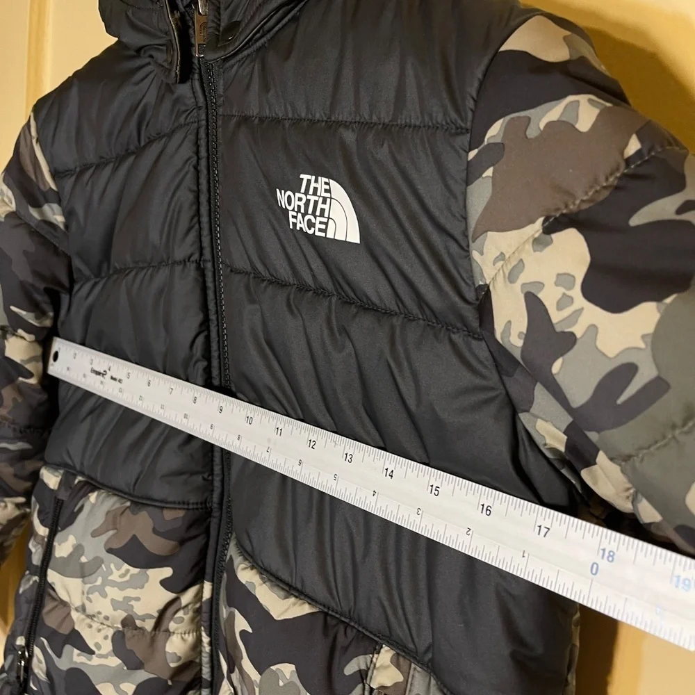 The North Face Black and Gray Camo Hooded Puffer